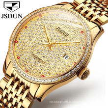 Relógio masculino de diamante mecânico automático com pulseira de aço inoxidável resistente à água para homem Relógio de mão para dia / data de negócios da moda